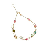 Oval Genuine Multi-Tourmaline 18k Yellow Gold Adjustable Bracelet