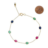 Oval Genuine Ruby, Blue Sapphire and Emerald 18k Yellow Gold