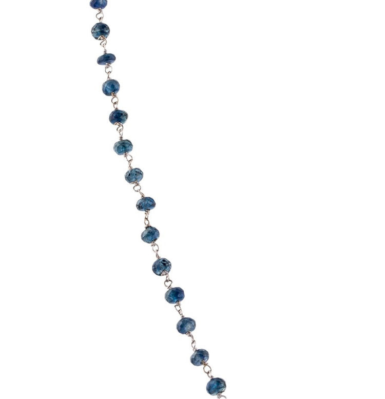 Blue Sapphire Wire Wrap Necklace, White Gold