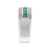 Channel Invisibly Set Square Emeralds with Round Diamonds Half-Eternity Band Ring