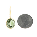 Green Amethyst Round Cushion Cut Shape Dangling Earrings made in 18 Karat Yellow Gold.