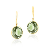 Green Amethyst Round Cushion Cut Shape Dangling Earrings made in 18 Karat Yellow Gold.