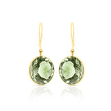 Green Amethyst Round Cushion Cut Shape Dangling Earrings made in 18 Karat Yellow Gold.