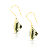 Green Amethyst Round Cushion Cut Shape Dangling Earrings made in 18 Karat Yellow Gold.
