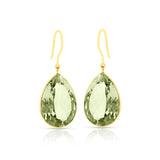 Green Amethyst Pear Cushion Cut Shape Dangling Earrings made in 18 Karat Yellow Gold.