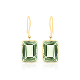 Green Amethyst Rectangular Step-Cut Shape Dangling Earrings made in 18 Karat Yellow Gold.