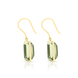 Green Amethyst Rectangular Step-Cut Shape Dangling Earrings made in 18 Karat Yellow Gold.