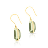 Green Amethyst Rectangular Step-Cut Shape Dangling Earrings made in 18 Karat Yellow Gold.
