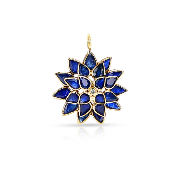 Sapphire Floral Pendant with Diamonds, 18K Yellow Gold