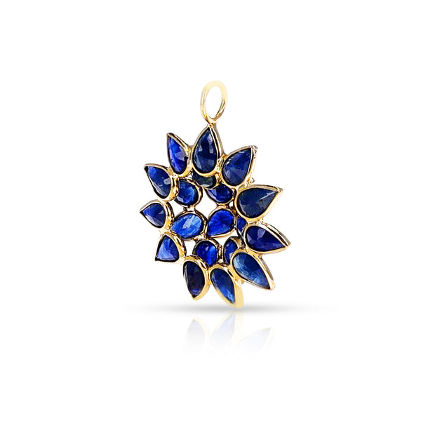Sapphire Floral Pendant with Diamonds, 18K Yellow Gold