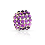 Round Cabochon Gemstone Triple Line Band, Yellow Gold