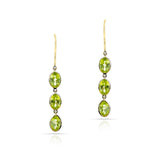 Three Stone Oval Peridot Dangling Earrings