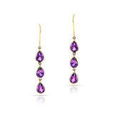 Three Stone Pear Amethyst Dangling Earrings