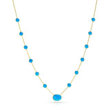 Round Turquoise Cabochon with One Oval Cabochon Necklace, 18K