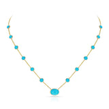 Round Turquoise Cabochon with One Oval Cabochon Necklace, 18K
