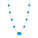 Round Turquoise Cabochon with One Oval Cabochon Necklace, 18K