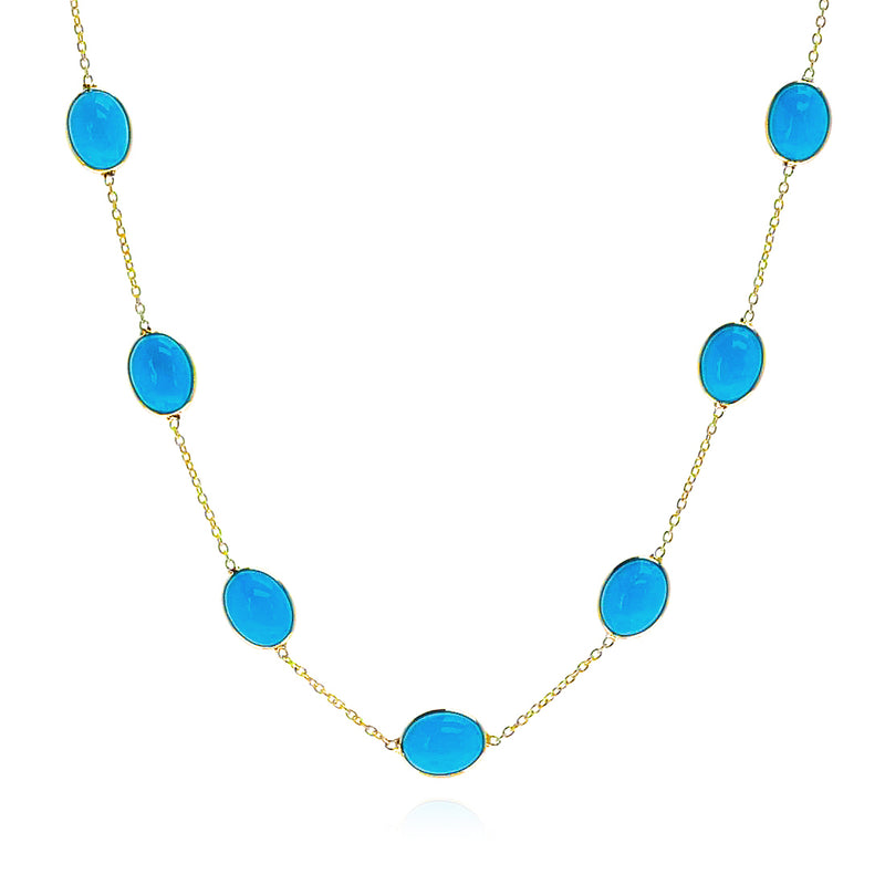 Oval Turquoise Cabochon Necklace, 18K