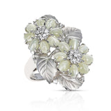 Cat's Eye Tourmaline Cabochon Double Flower and Diamond Ring, 18K