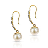 16.06 ct. South Sea Pearl Dangling Earrings with 0.43 ct. Diamonds, 14K