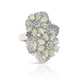 Cat's Eye Tourmaline Cabochon Double Flower and Diamond Ring, 18K