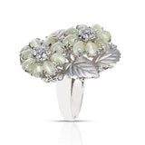 Cat's Eye Tourmaline Cabochon Double Flower and Diamond Ring, 18K