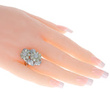 Cat's Eye Tourmaline Cabochon Double Flower and Diamond Ring, 18K