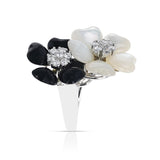 Mother of Pearl and Black Onyx Double Floral Ring with 0.40 cts. Diamonds, 18K