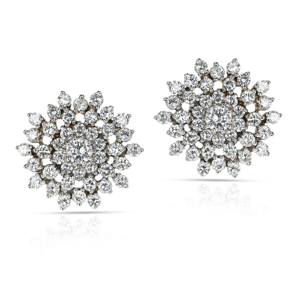 Snowflake Floral Diamond Earrings, 14 Karat White Gold