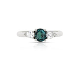 0.88 ct. Oval Alexandrite with 0.50 ct. Pear Shape Diamond Three Stone Ring, PT