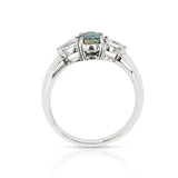 0.88 ct. Oval Alexandrite with 0.50 ct. Pear Shape Diamond Three Stone Ring, PT