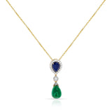 Pear Shape Sapphire and Emerald Drop Pendant with Diamonds, 18K