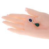 Pear Shape Sapphire and Emerald Drop Pendant with Diamonds, 18K