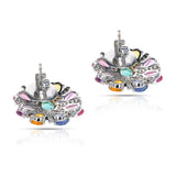 Pear Shape Multi-Sapphire, Oval Emerald and Diamond Cocktail Earrings, 18K White