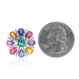 Pear Shape Multi-Sapphire, Oval Emerald and Diamond Cocktail Earrings, 18K White