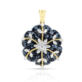 Snowflake Obsidian Carved Floral Pendant with 14k Gold and Diamonds