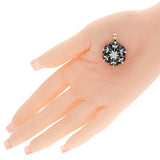 Snowflake Obsidian Carved Floral Pendant with 14k Gold and Diamonds