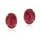 Blue Sapphire Oval Cabochon Stud Earrings Made in 14 Karat White Gold