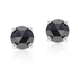 Rose Cut Black Diamond Stud Earrings Made in 14k White Gold