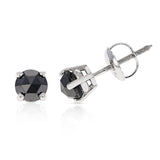Rose Cut Black Diamond Stud Earrings Made in 14k White Gold