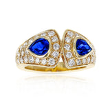 Van Cleef & Arpels Double Pear Shape Sapphire and Diamond Ring, 18K Yellow Gold
