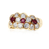 Van Cleef & Arpels Tri-Floral Ruby and Diamond Ring, 18k Yellow Gold