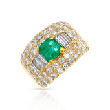 Square-Cut Emerald with 2 ct. Diamond Wide Band Cocktail Ring, 18K Yellow Gold