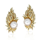 8MM Cultured Pearl Earrings with a Diamond Halo in 18K Gold Leaf-Style Design