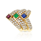 Van Cleef & Arpels Emerald Ruby Sapphire and Diamond Three Band Stacking Ring