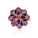 Ruby and Sapphire Floral Ring, 18K Yellow Gold