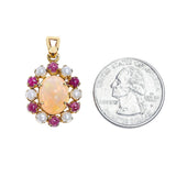 Opal Pendant with Ruby and Pearl, 14K Yellow Gold