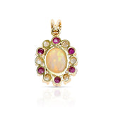 Opal Pendant with Ruby and Pearl, 14K Yellow Gold