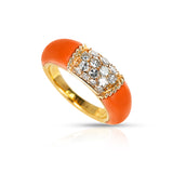 Van Cleef & Arpels Coral and 5 Row Diamond Stacking Philippine Ring, 18K Yellow