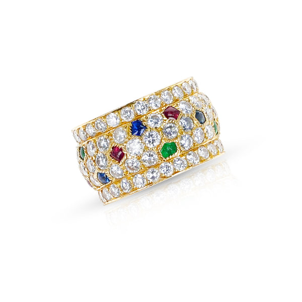Cartier Nigeria Ring with Ruby, Emerald, Sapphire and Diamond, 18k with Paper