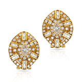 Curved Diamond and Yellow Gold Earrings, 18 Karat